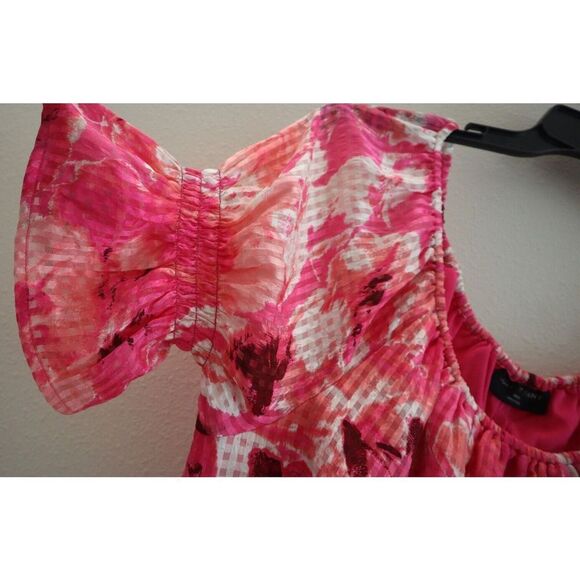 Lane Bryant Women Sz 14/16 Pink Floral Crop Off-The-Shoulder Chiffon Blouse $70 - Picture 4 of 9